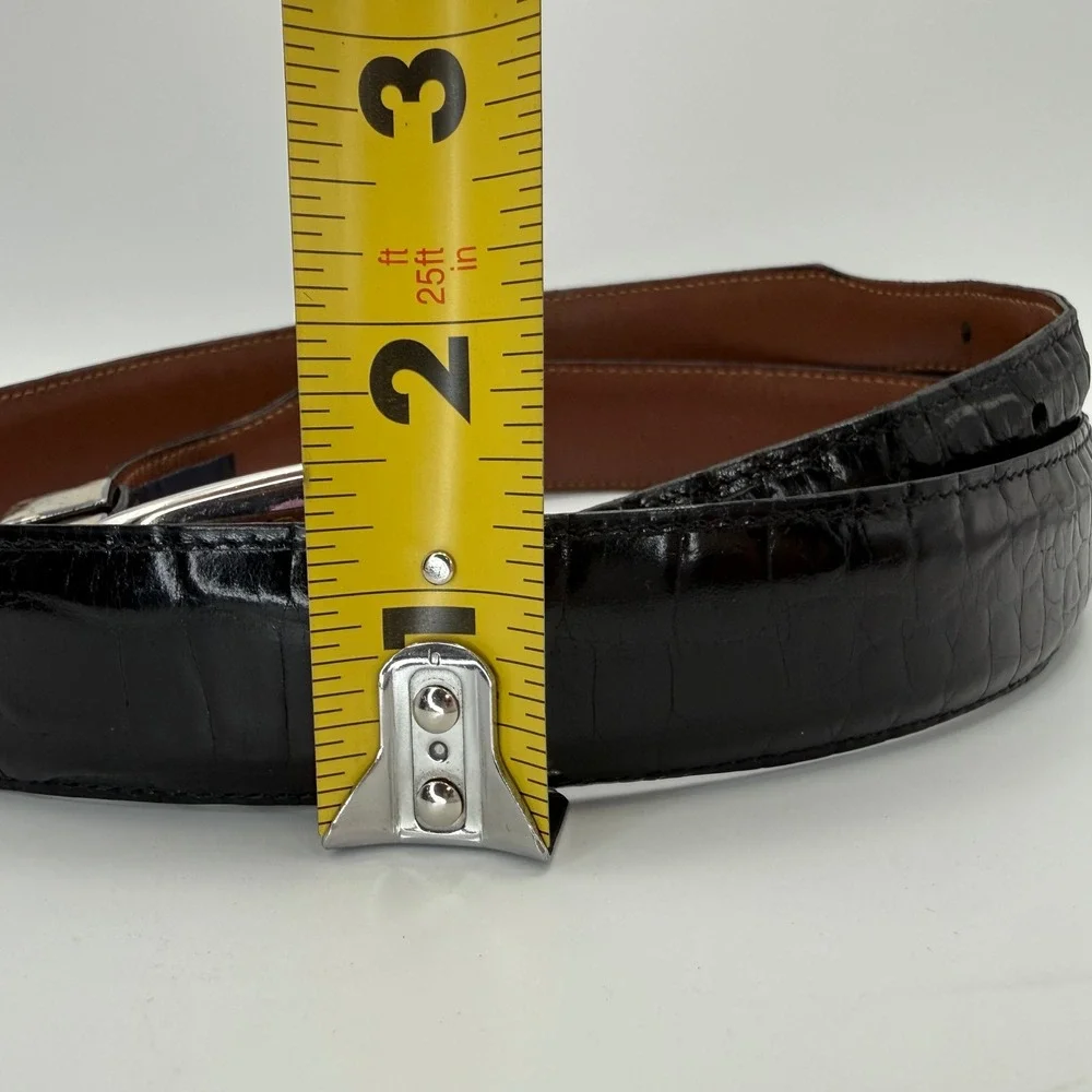 Crookhorn Crocodile Black Leather Belt Silver Hardware Spain Womens 36/90